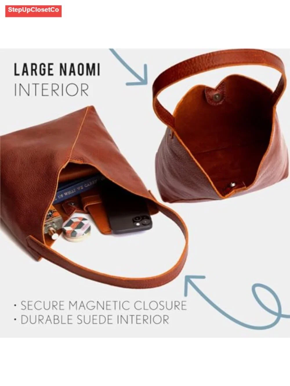 Handmade Full Grain Leather Slouchy Shoulder Bag with Magnetic Closure